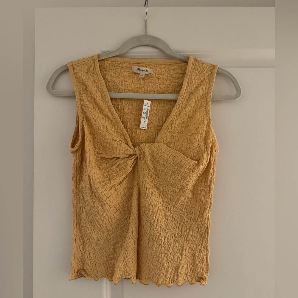Madewell Yellow-Tan Twist Front Sleeveless Textured Top